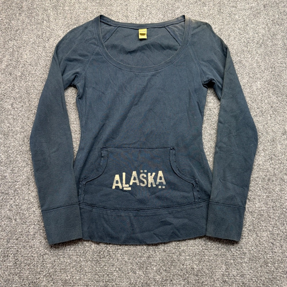 Kavio Womens Alaska Graphic Long Sleeve Scoop Neck Cotton Top Blue Charcoal Med